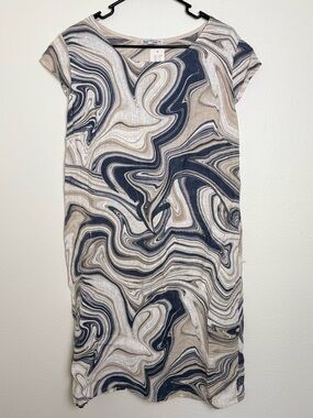 Puro Lino Made in Italy Marble Wave Midi Shift Dress Size 2XL